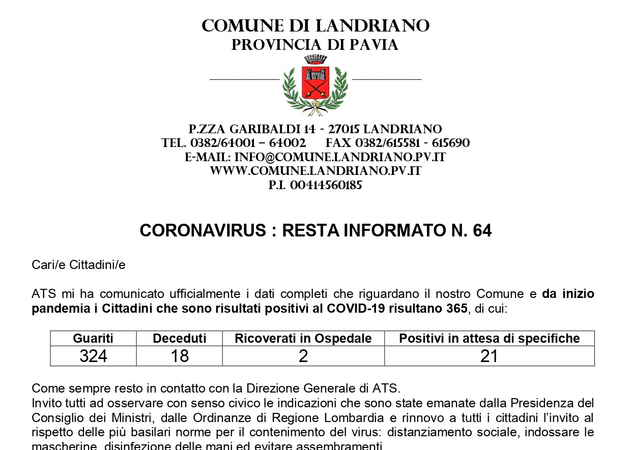 Coronavirus: Resta informato n. 64